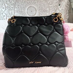 Betsey Johnson Black Heart Quilted Shoulder Bag